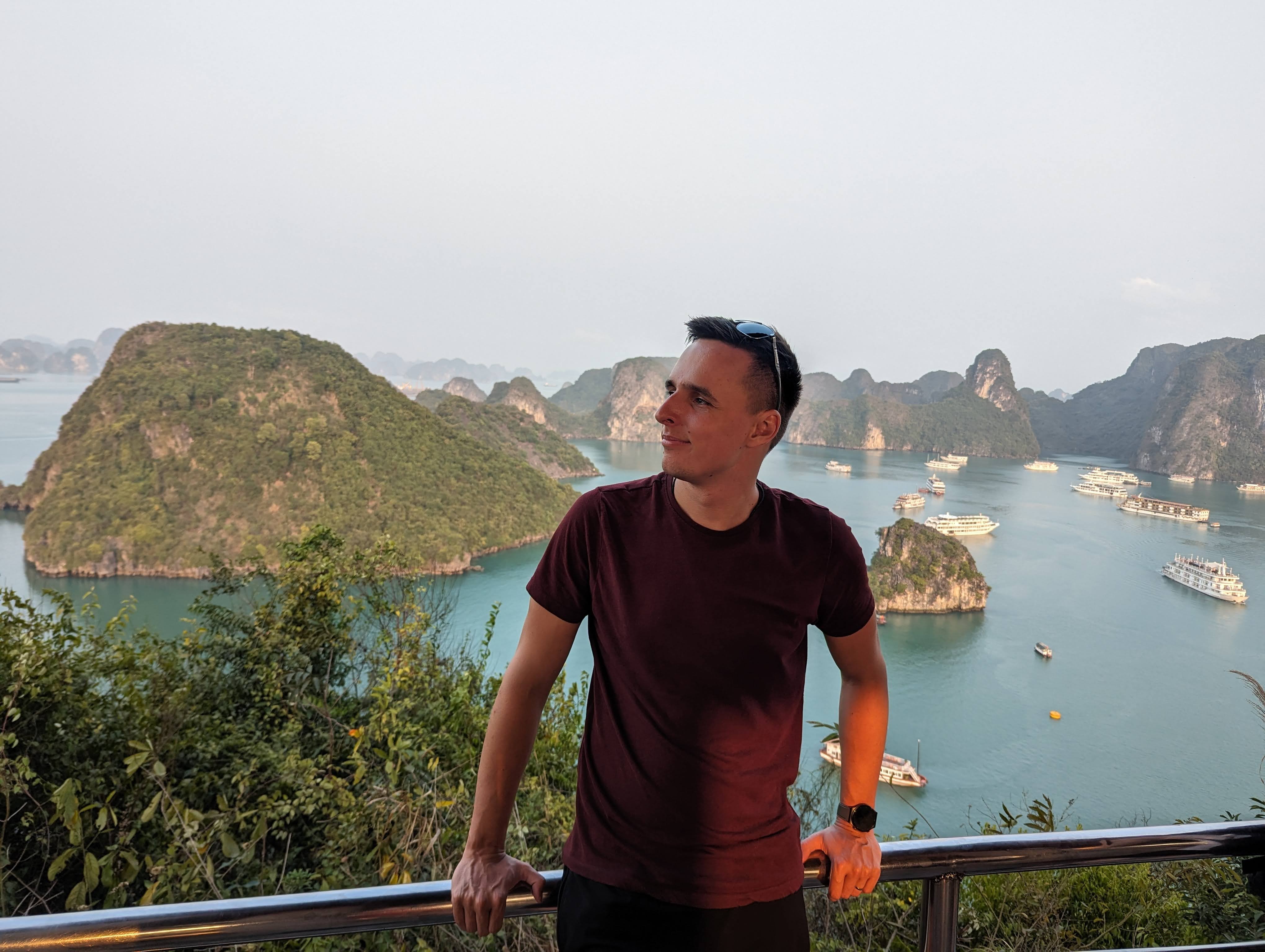 I am not a great model for pictures, but here's a nonchalant pose from a trip to Vietnam.